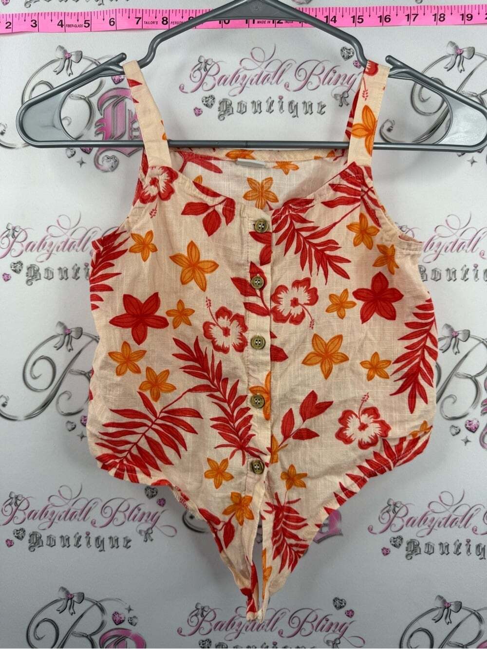 LC wakiki tank top Floral Button-Front - Cream Red & Orange Floral